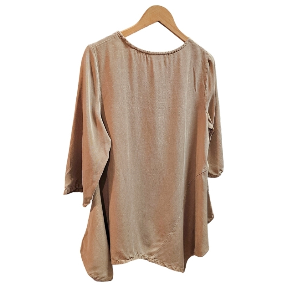 Bryn Walker Brown Asymmetrical Hem 3/4 Sleeve Top Size Small Linen Minimalist - Picture 4 of 10